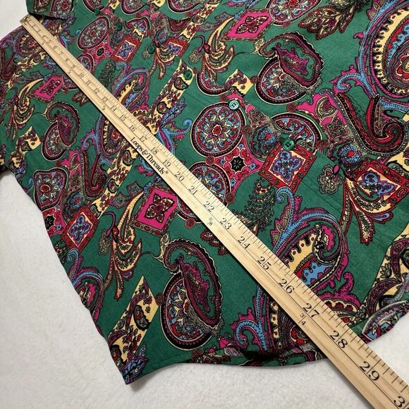 Vintage Paisley Button Down Shirt Women S Kelly Green Artsy Colorful Old Money - Picture 11 of 13
